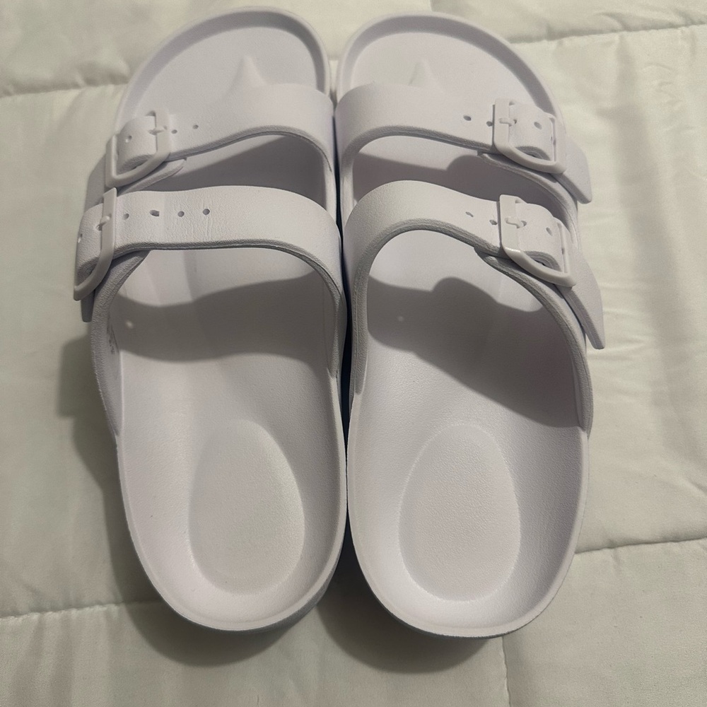 White + Warren White Sandals with Adjustable Straps